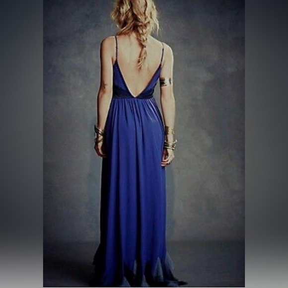 NWT Free People Forget Me Not Chiffon Maxi Dress SZ 8 Periwinkle Blue - Picture 3 of 15